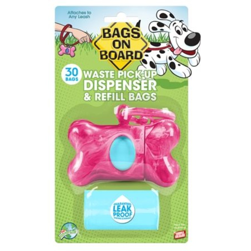Bags on Boards Marble Bone Dispenser 30 Dog Bags Pink