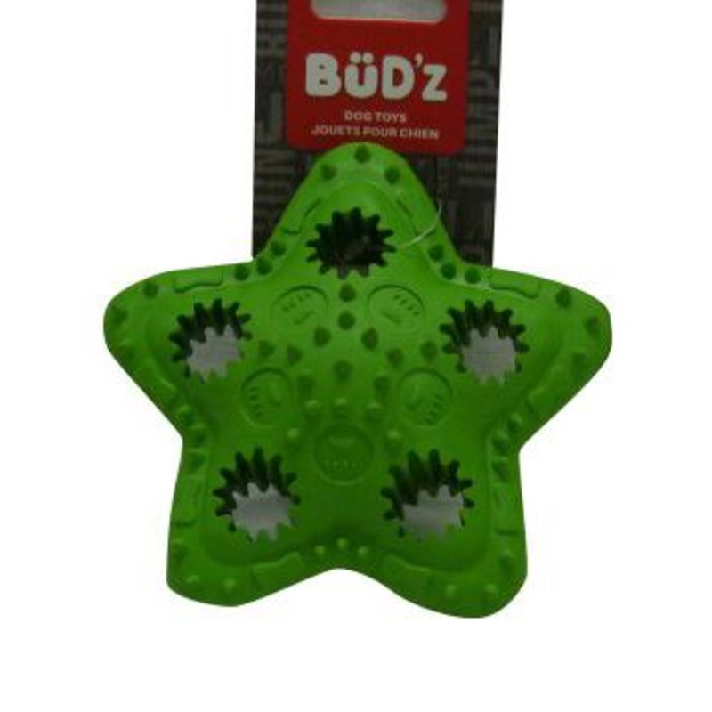 Bud'z Rubber Tough Treat Star Green Dog Toy 4.5in