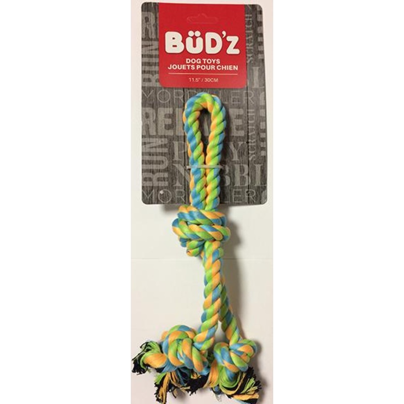 Budz Double Rope Dog Toy with 3 knots Green & Yellow 11.5in