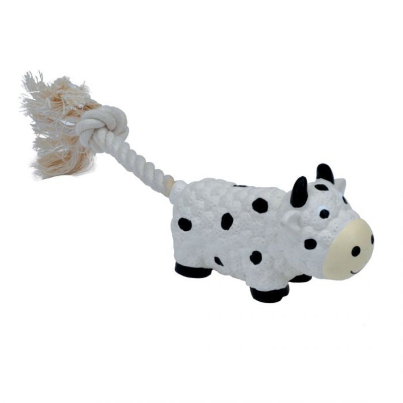 Lil Pals Latex and Rope Cow Dog Toy