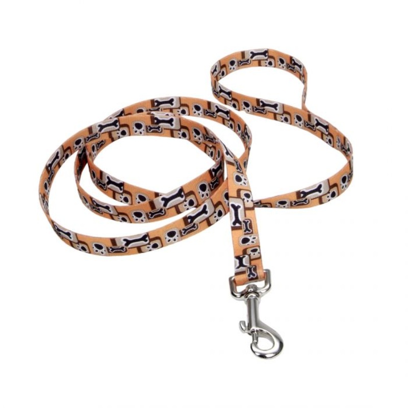 Pet Attire Styles Dog Leash Orange Brown Tan Bones and Paws 1inx6ft