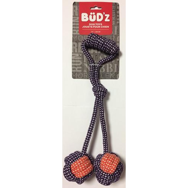 Bud-Z Double Rope Monkey Fist with Handle Dog Toy Orange and Purple 15in