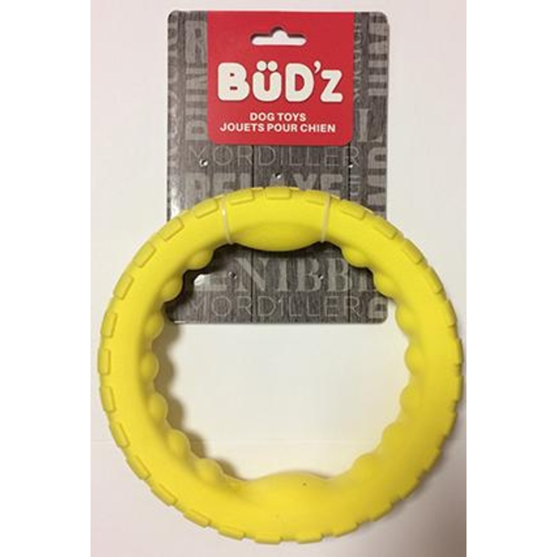 Budz Rubber Foam Ring Yellow Dog Toy 7.5inch