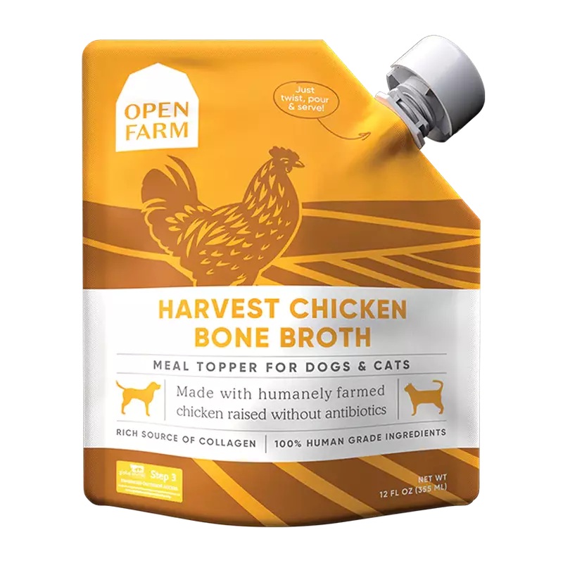 Open Farm Dog/Cat Bone Broth Topper Harvest Chicken 12oz or 32oz
