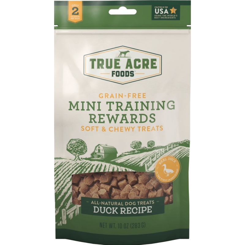 True Acre Foods Duck Recipe Mini-Training Rewards Grain-Free Soft & Chewy Dog Treats, 10-oz bag