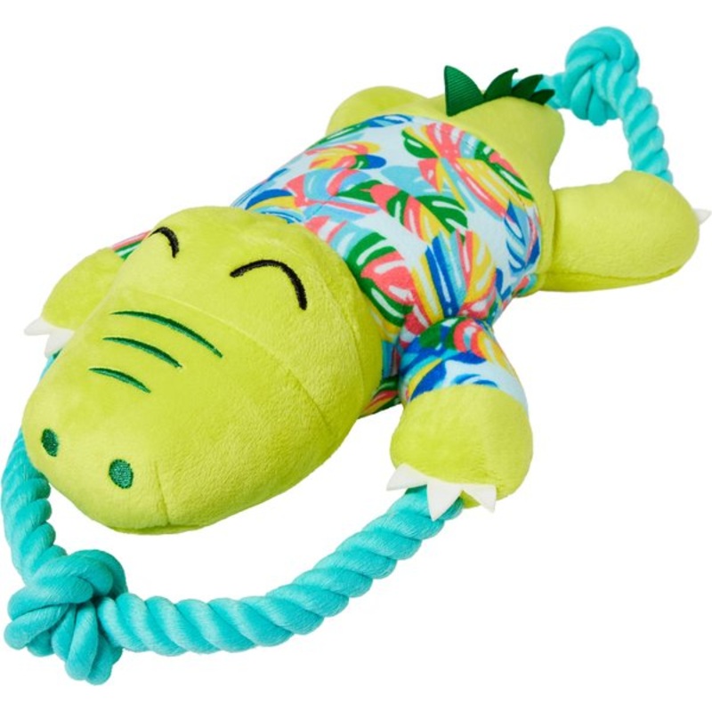 Frisco Summer Alligator Plush with Rope Squeaky Dog Toy