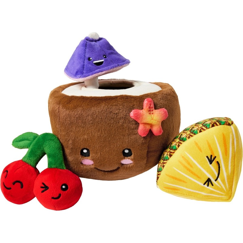 Frisco Summer Coconut Cocktail Hide & Seek Puzzle Plush Squeaky Dog Toy, Small/Medium