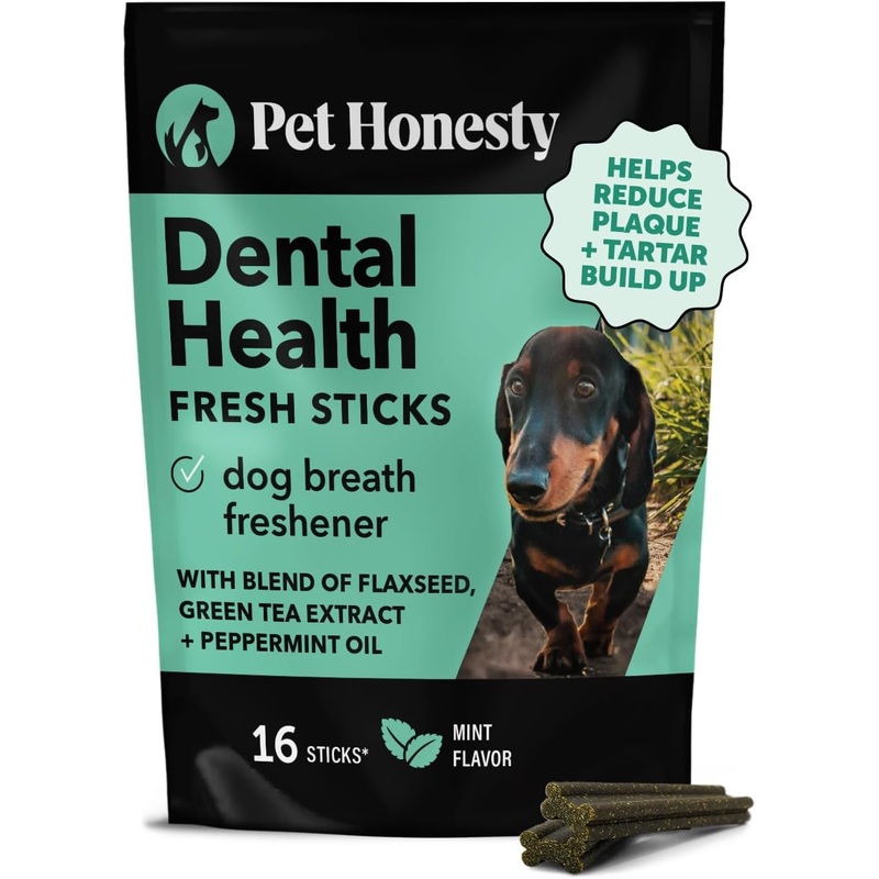 Pet Honesty Dental Health Fresh Sticks - Oral Hygiene Dental Sticks for Dogs - Dental Dog Chews - Freshen Dog Breath, Reduce Plaque + Tartar - 16 Sticks