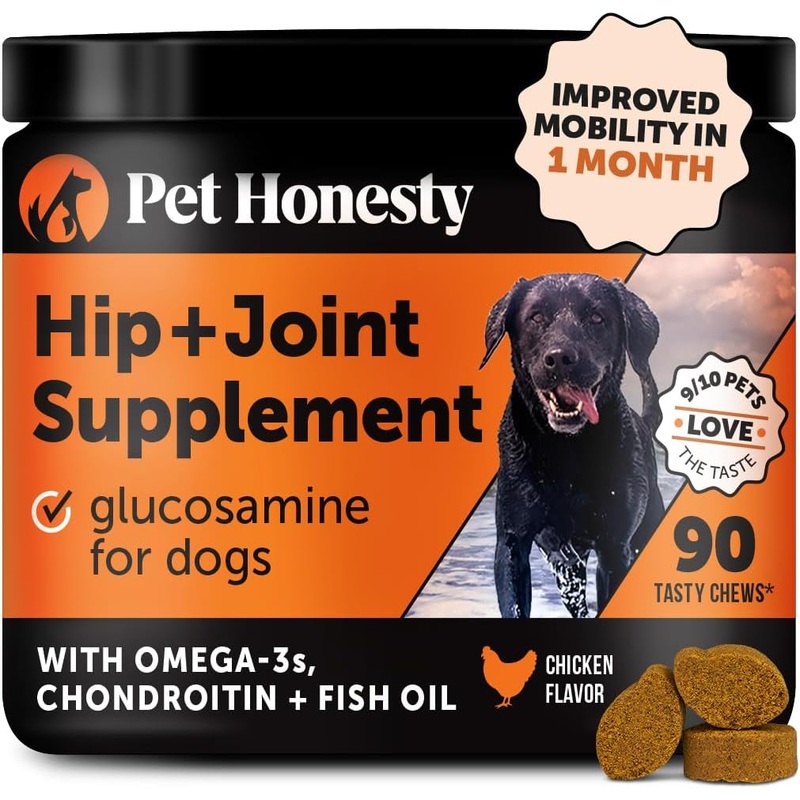 Pet Honesty Hip & Joint Health - Glucosamine for Dogs Soft Chews, Joint Supplement for Dogs with Glucosamine Chondroitin, MSM, Turmeric, Anti Inflammatory for Dogs, Support + Mobility (Chicken 90ct)
