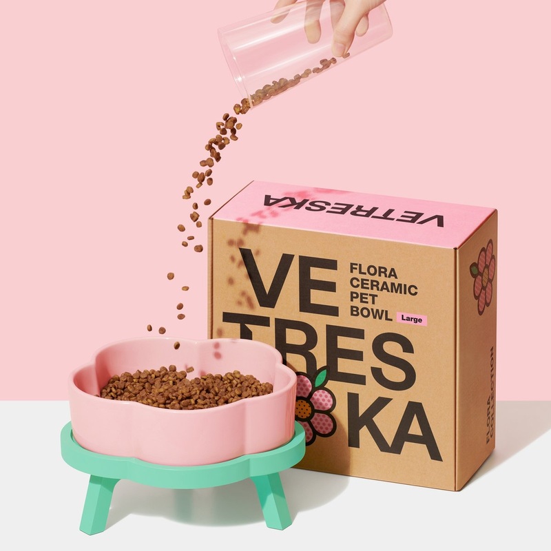 VETRESKA Flora Ceramic Elevated Dog Bowl