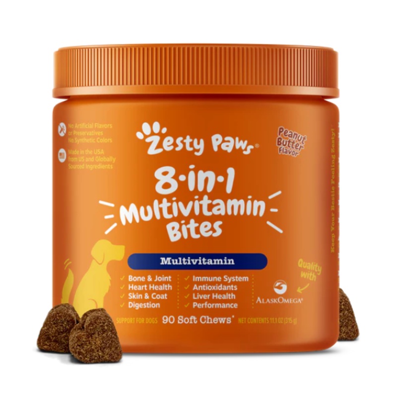 Zesty Paws 8-in-1 Multivitamin Bites Multivitamin Supplements for Dogs (Peanut Butter Flavour)