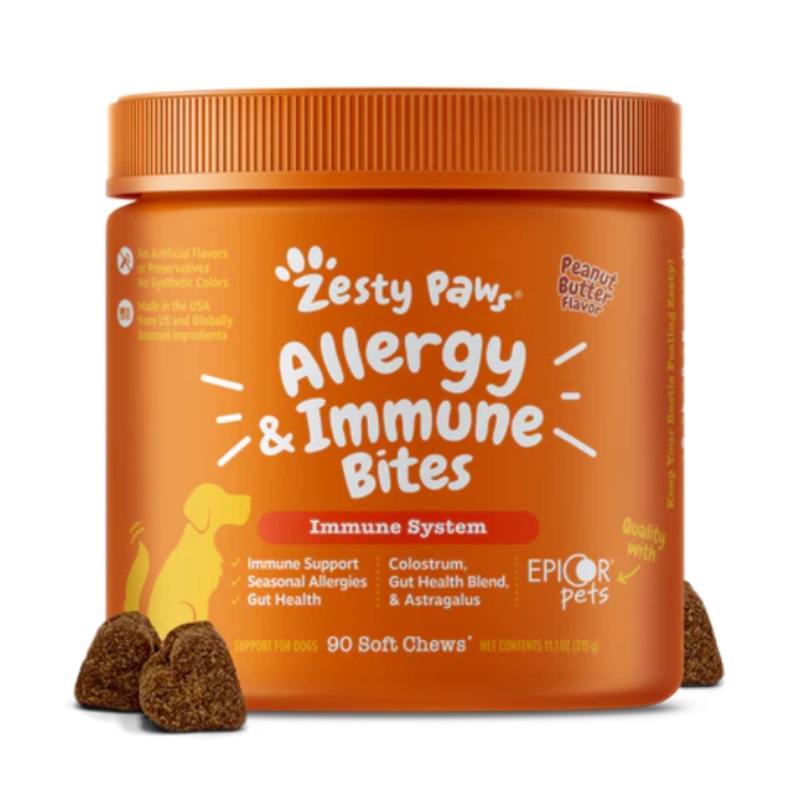 Zesty Paws Allergy & Immune Bites Immune System Supplements for Dogs (Peanut Butter Flavour)