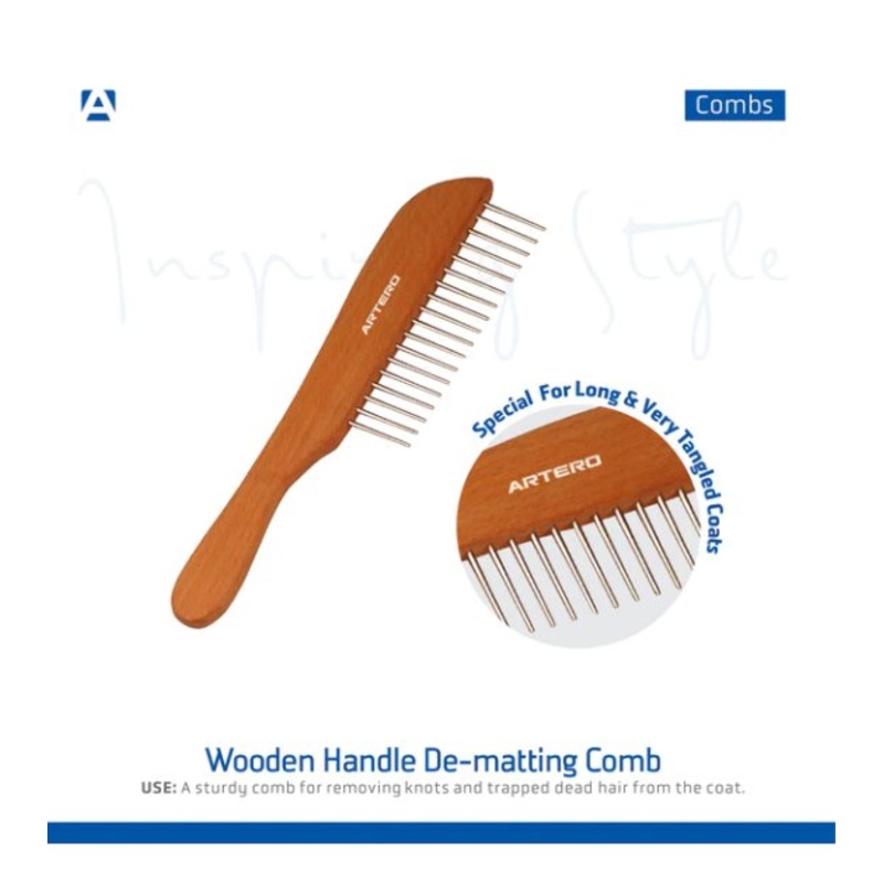 Artero De-Matting Comb with Wooden Handle For Dogs & Cats (22cm) [P223]