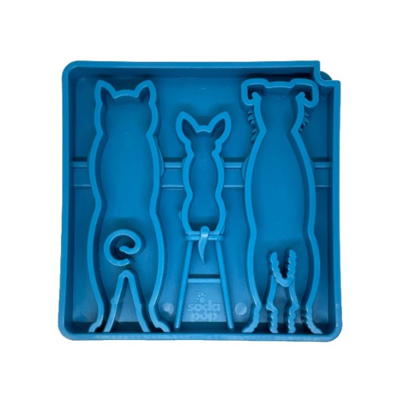 SodaPup Enrichment Feeding Tray For Dogs (Square / Blue Waiting Dogs)