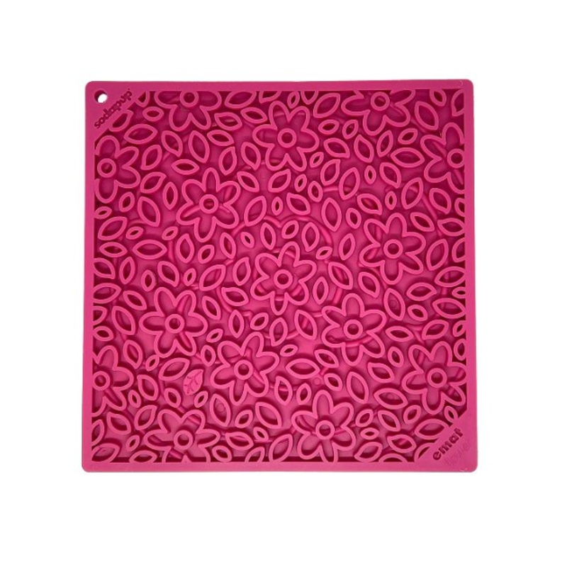 SodaPup Enrichment Lick Mat For Dogs (Square / Pink Flower)