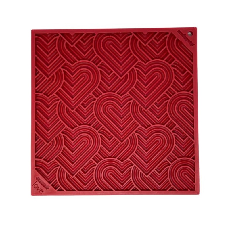 SodaPup Enrichment Lick Mat For Dogs (Square / Red Hearts)