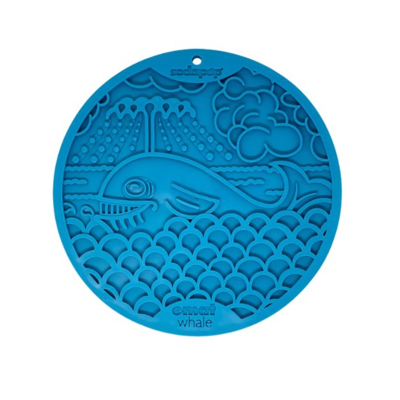 SodaPup Enrichment Lick Mat With Suction Cups For Dogs (Round / Blue Whale)