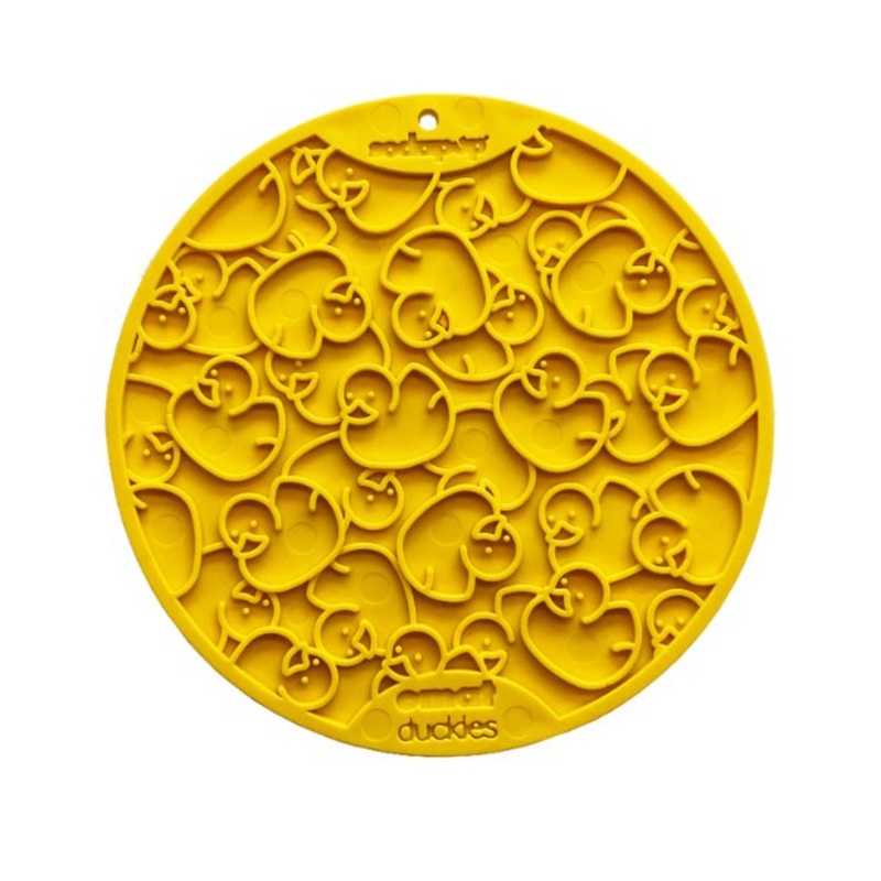 SodaPup Enrichment Lick Mat With Suction Cups For Dogs (Round / Yellow Duckies)