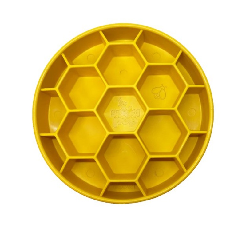 SodaPup Enrichment Slow Feeder Bowl For Dogs (Round / Yellow Honeycomb)