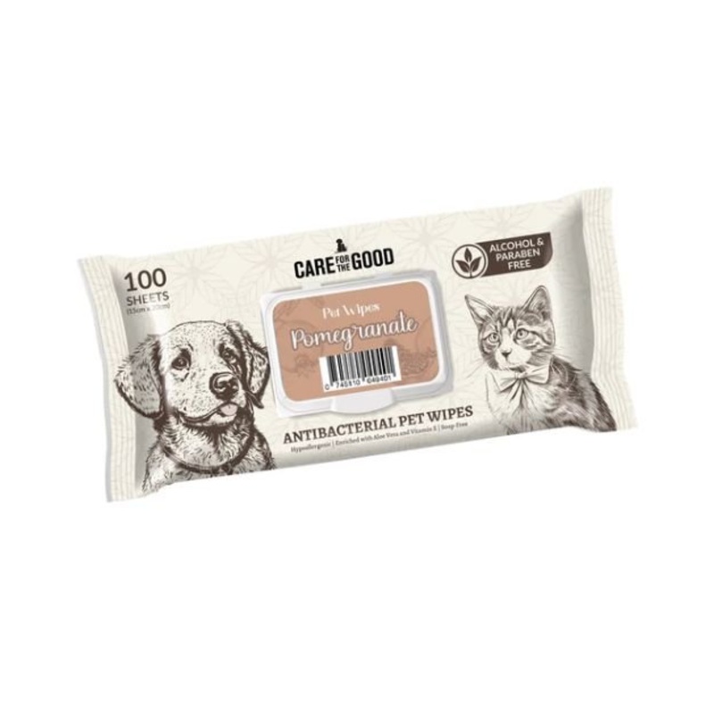 Care For The Good Antibacterial Wipes For Dogs & Cats (Pomegranate)