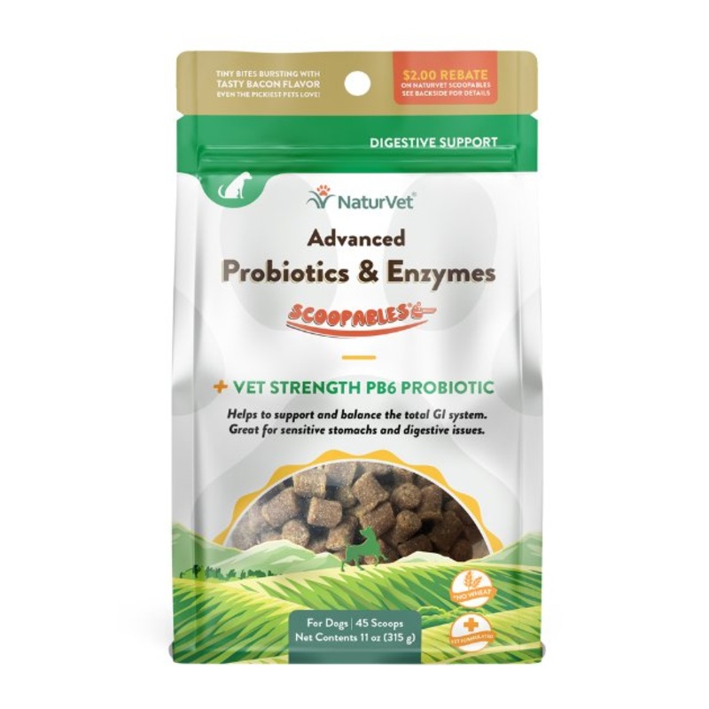 NaturVet Scoopables (Tiny Bites With Bacon Flavour) Advanced Probiotics & Enymes Vet Strength PB6 Probiotics Dog Supplement