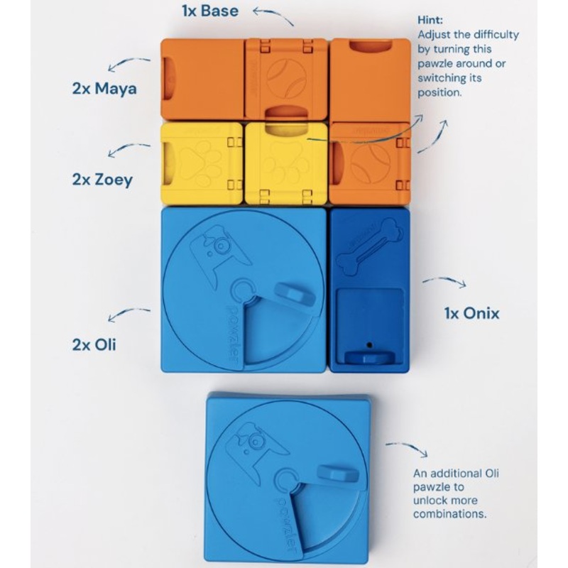 Pawzler Innovative Modular Dog Puzzles (Rainbow Set With Base)
