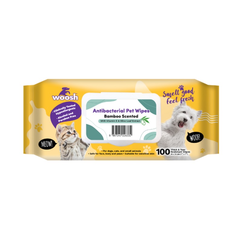 Woosh Antibacterial Pet Wipes with Vitamin E & Olive Leaf Extract (Bamboo Scented)