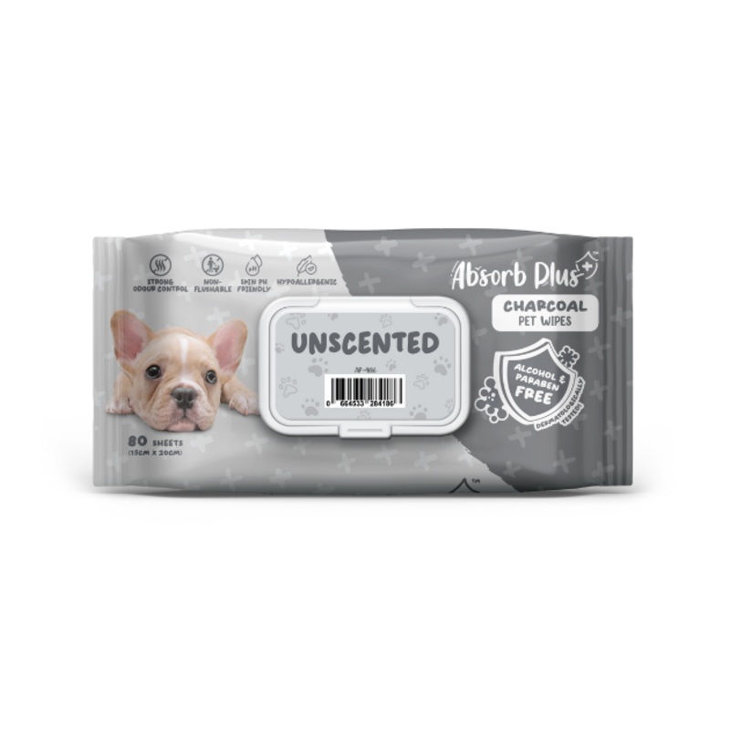 Absorb Plus Charcoal Alcohol & Paraben Free Pet Wipes (Unscented, 80pcs)