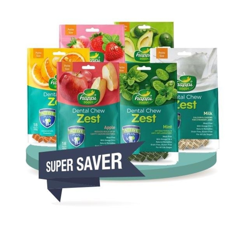 Happi Skippi (Happi Doggy) ZEST Dental Dog Chews (4-Pack Saver Bundle)