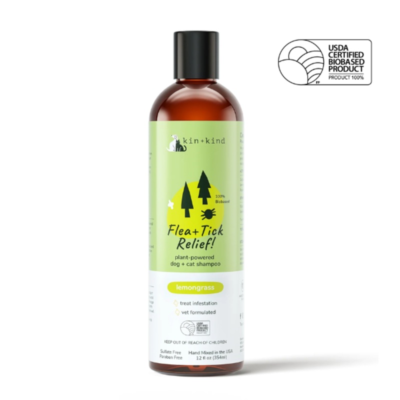 Kin+Kind Flea & Tick Relief! Natural Dog & Cat Shampoo (Lemongrass)