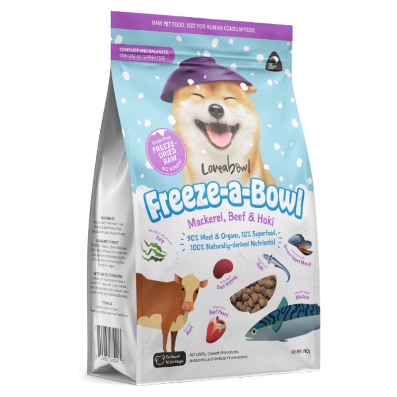 Loveabowl Freeze Dried Mackerel, Beef & Hoki Dry Dog Food