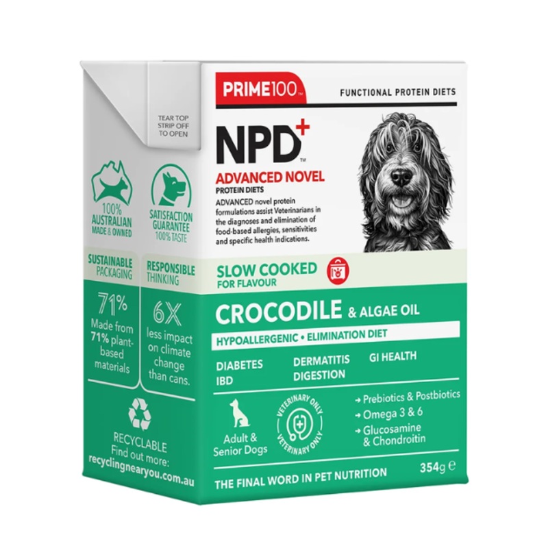 Prime100 NPD Advanced Novel Protein Diets Slow Cooked Wet Dog Food (Crocodile & Algae Oil)