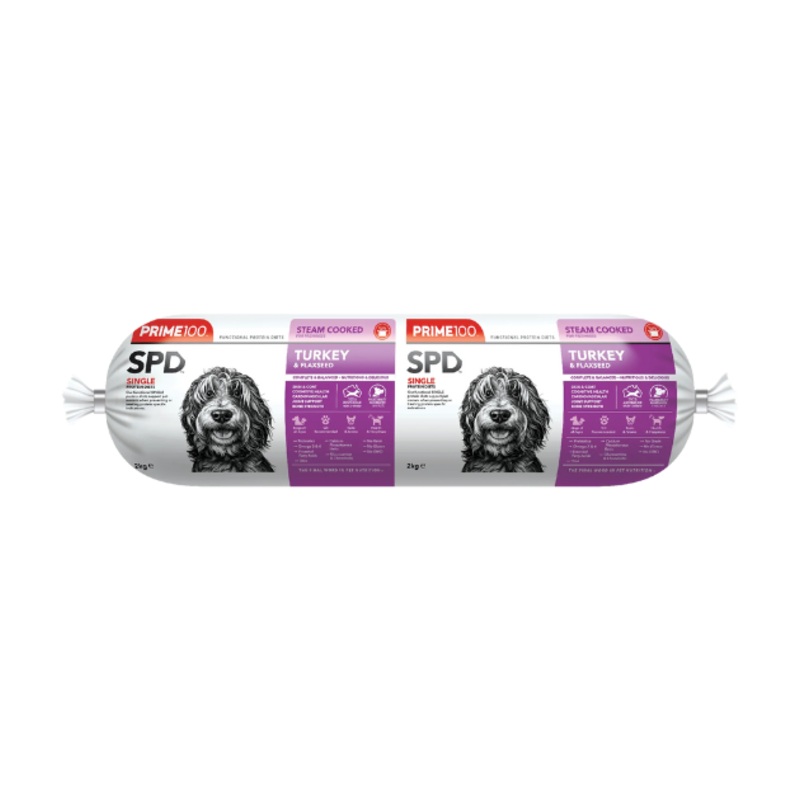 Prime100 SPD Limited Ingredients Steam Cooked Frozen Dog Food (Turkey & Flaxseed)