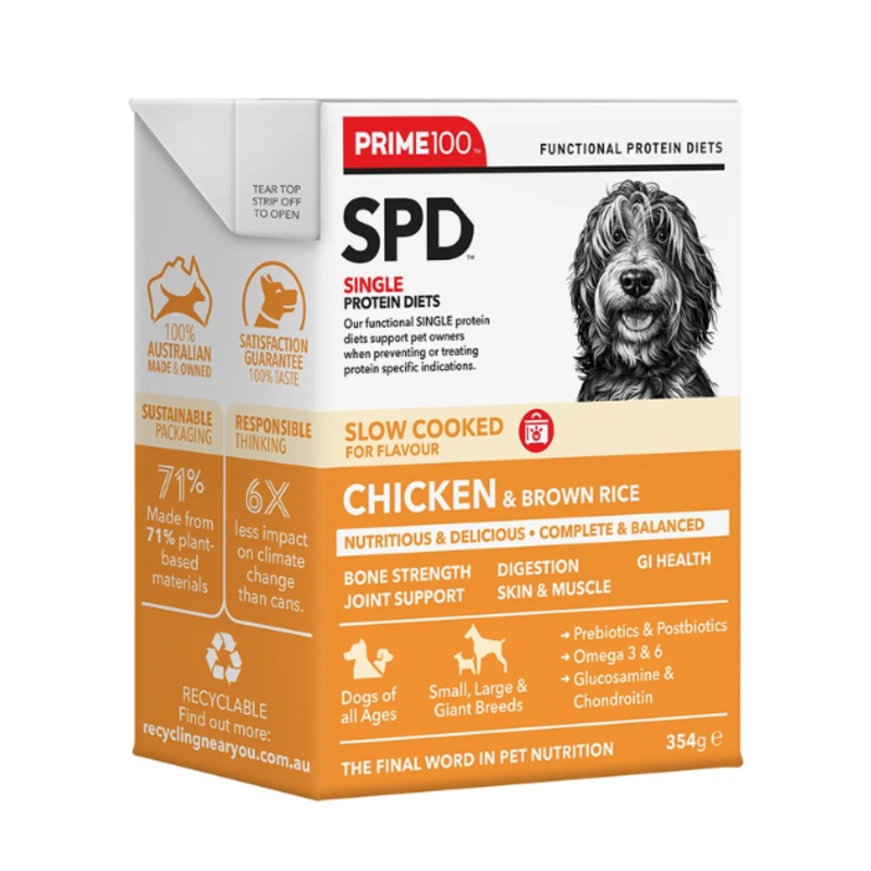 Prime100 SPD Single Protein Diets Slow Cooked Wet Dog Food (Chicken & Brown Rice)