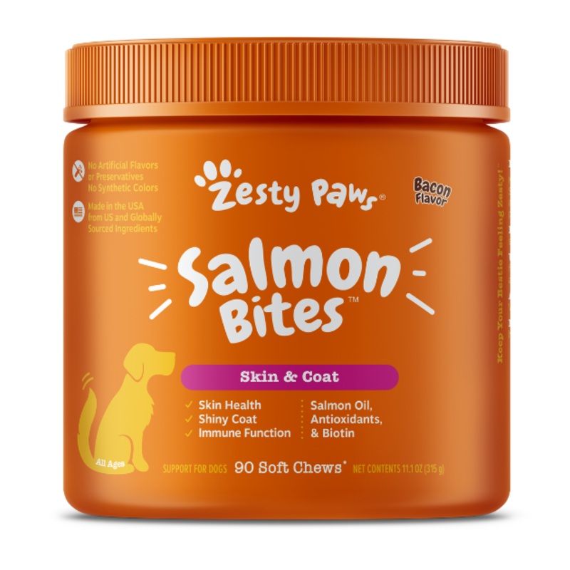 Zesty Paws Salmon Bites Skin Supplements for Dogs (Bacon Flavour)