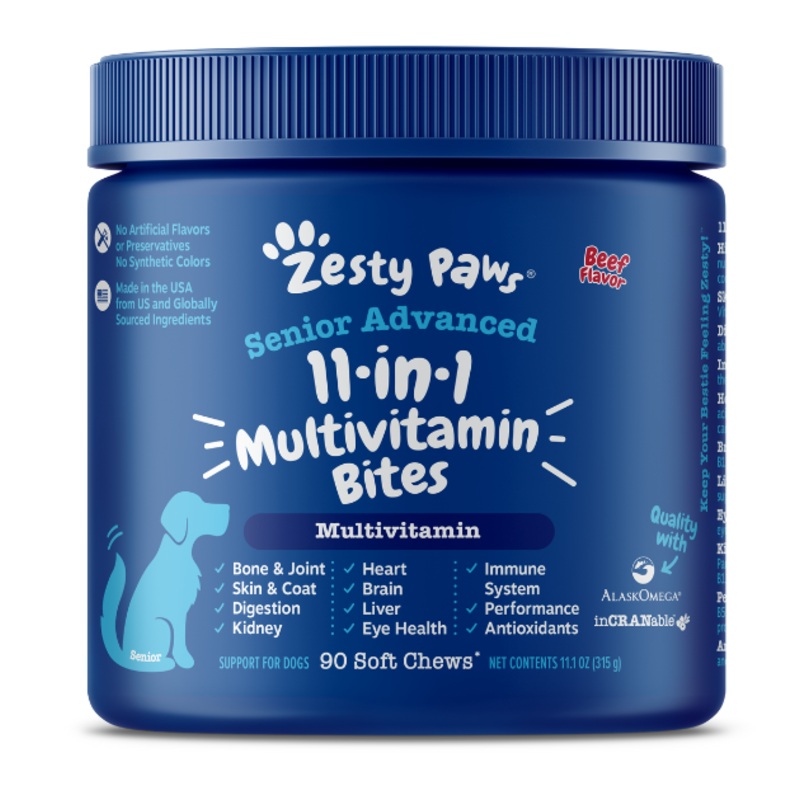 Zesty Paws Senior Advanced 11-in-1 Bites Dog Supplements (Beef)