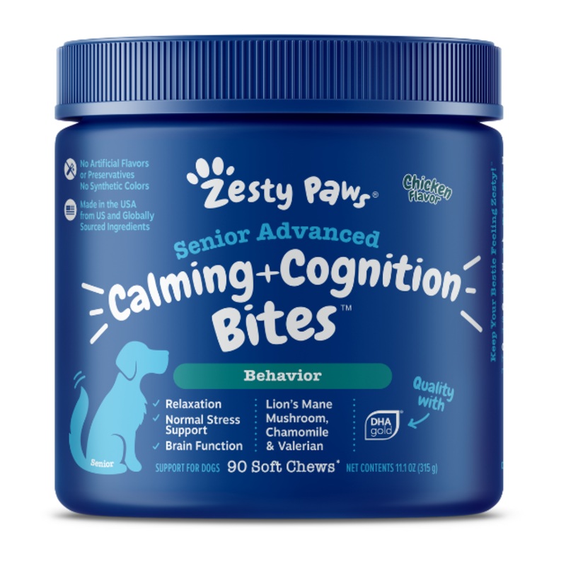 Zesty Paws Senior Advanced Calming & Cognition Bites Supplements for Dogs (Chicken Flavour)
