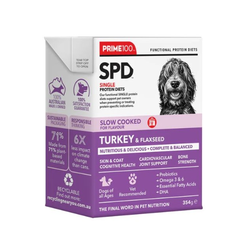 Prime100 SPD Single Protein Diets Slow Cooked Wet Dog Food (Turkey & Flaxseed)