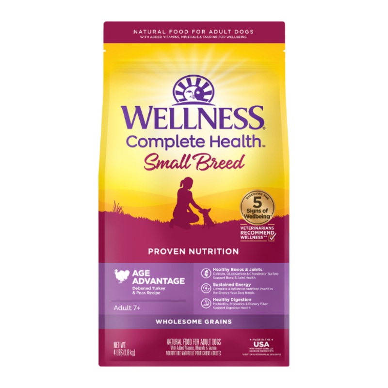 Wellness Complete Health Small Breed Age Advantage Adult 7+ Wholesome Grains Senior Dry Dog Food (Deboned Turkey & Peas Recipe)