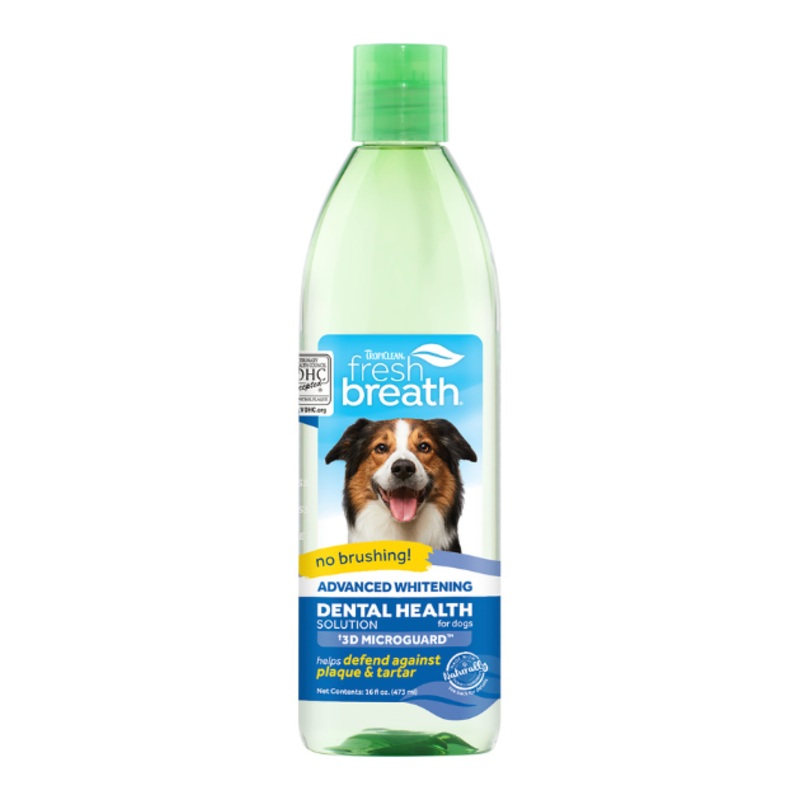 TropiClean Fresh Breath No Brushing Dental Health Solution for Dogs (Advanced Whitening with 3D Microguard)