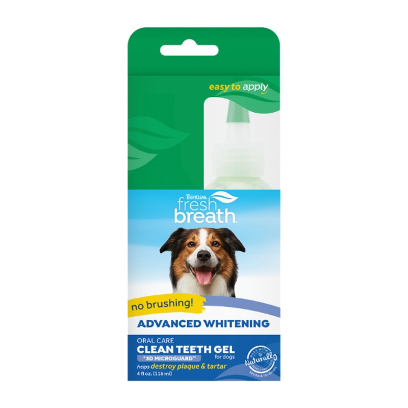 TropiClean Fresh Breath No Brushing Oral Care Clean Teeth Gel for Dogs (Advanced Whitening with 3D Microguard)
