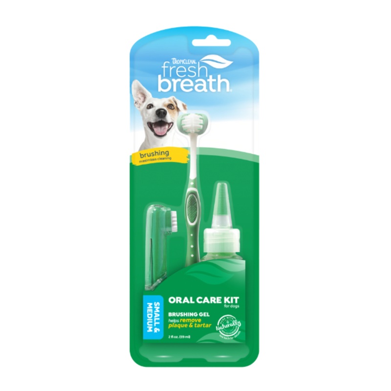 TropiClean Fresh Breath Oral Care Kit (Toothbrush, Finger Brush & Gel) for Dogs