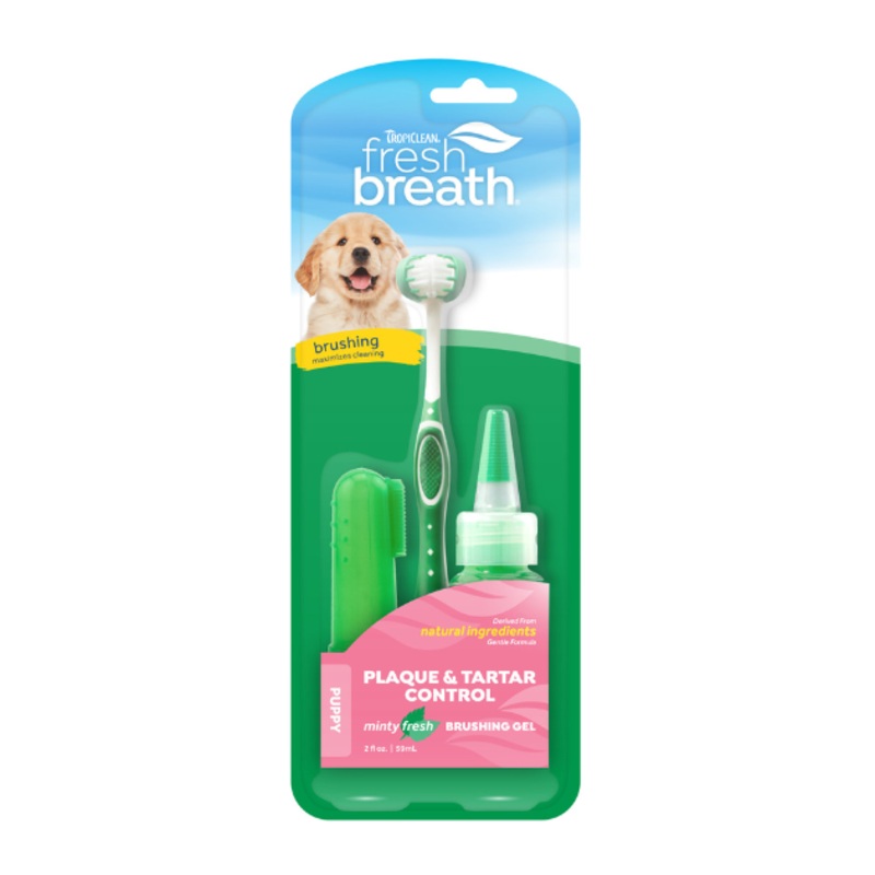 TropiClean Fresh Breath Oral Care Kit (Toothbrush, Finger Brush & Gel) for Puppy