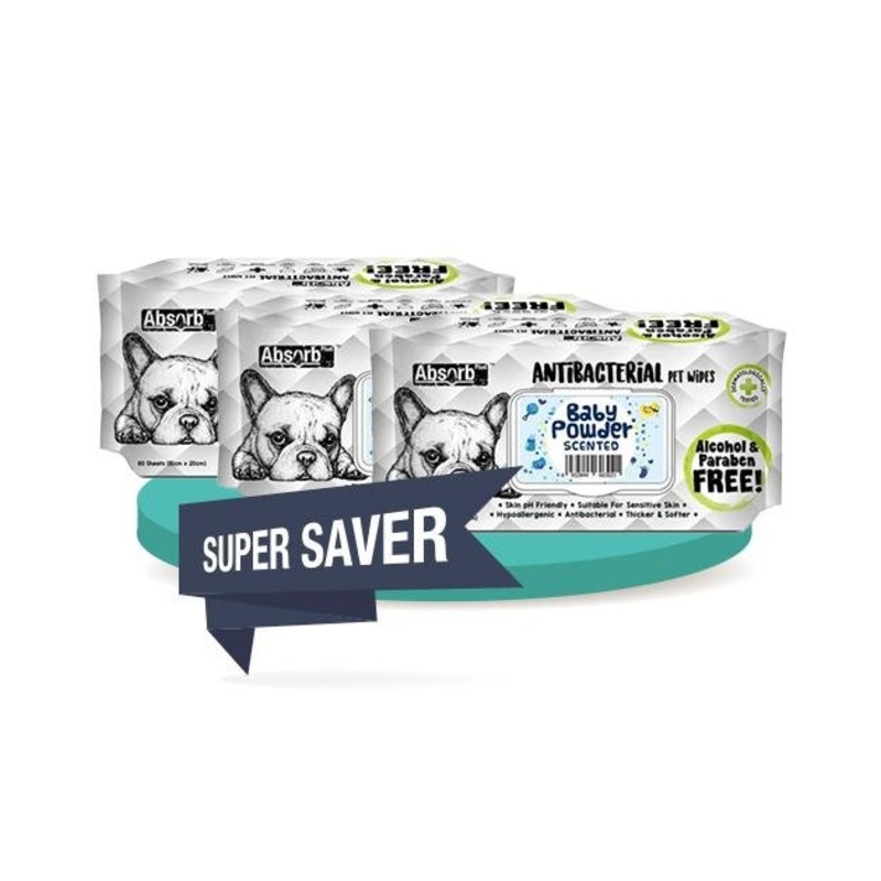Absorb Plus Antibacterial Alcohol & Paraben Free Pet Wipes (80pcs)