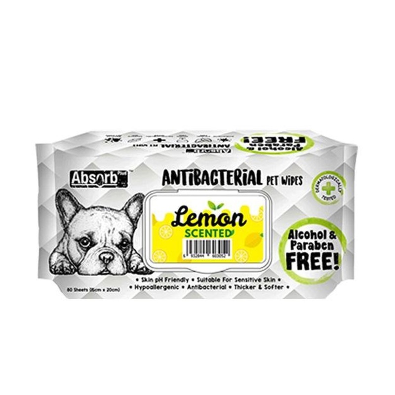 Absorb Plus Antibacterial Alcohol & Paraben Free Pet Wipes (Lemon, 80pcs)