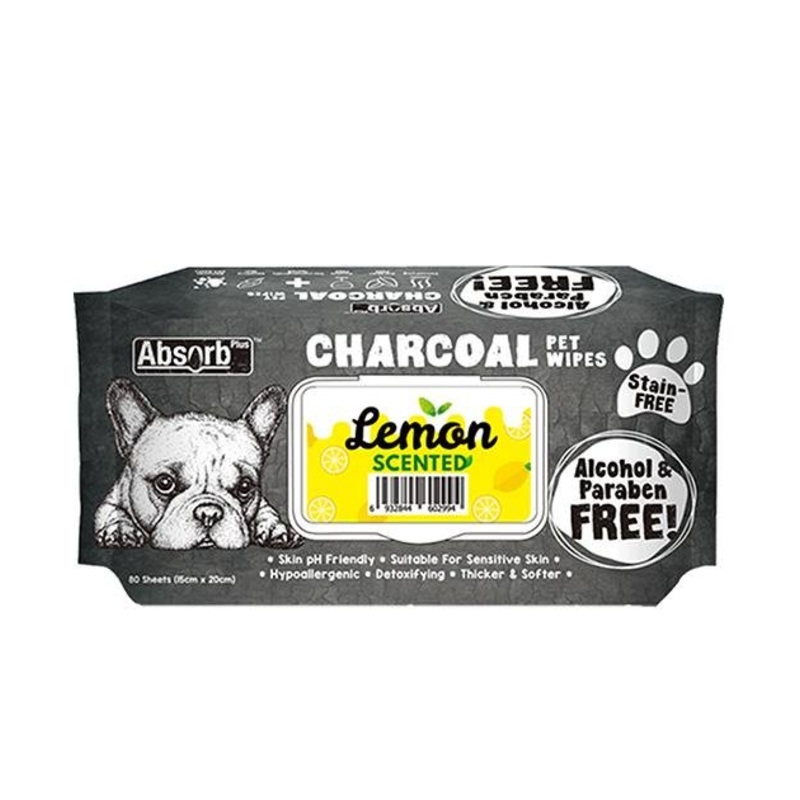 Absorb Plus Charcoal Alcohol & Paraben Free Pet Wipes (Lemon, 80pcs)