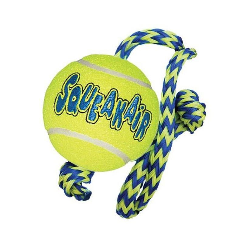 Kong AirDog Squeakair Ball with Rope Dog Toy