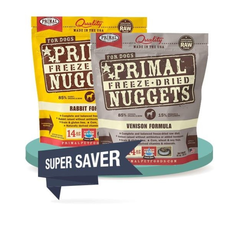 Primal Freeze Dried Nuggets Dog Food 14oz - Novelty Protein (2-Pack Saver Bundle)