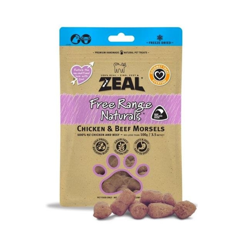 Zeal Free Range Freeze Dried Cat and Dog Treats (Chicken & Beef Morsels)