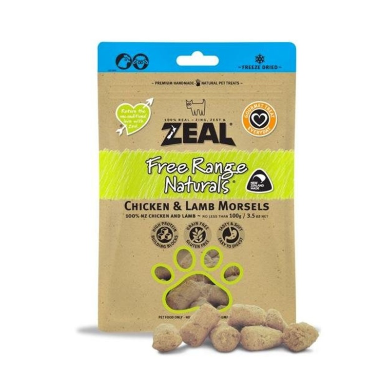 Zeal Free Range Freeze Dried Cat and Dog Treats (Chicken & Lamb Morsels)
